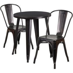 Flash Furniture CH-51080TH-2-18CAFE-BQ-GG 24" Round Table & 2 CafÃ© Chair Set - Metal, Black & Antique Gold