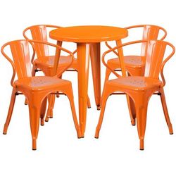 Flash Furniture CH-51080TH-4-18ARM-OR-GG 24" Round Table & (4) Arm Chair Set - Metal, Orange