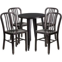 Flash Furniture CH-51080TH-4-18VRT-BQ-GG 24" Round Table & 4 Chair Set - Metal, Black & Antique Gold
