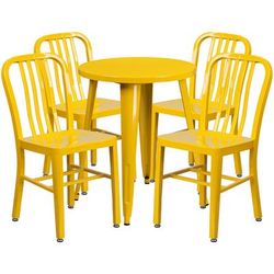 Flash Furniture CH-51080TH-4-18VRT-YL-GG 24" Round Table & 4 Chair Set - Metal, Yellow