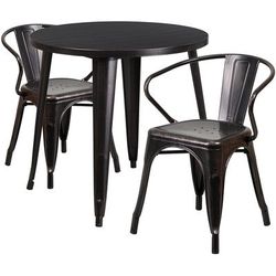 Flash Furniture CH-51090TH-2-18ARM-BQ-GG 30" Round Table & 2 Arm Chair Set - Metal, Black & Antique Gold