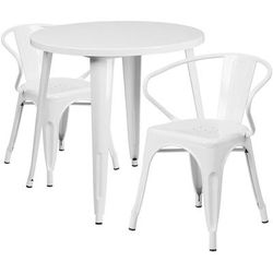 Flash Furniture CH-51090TH-2-18ARM-WH-GG 30" Round Table & 2 Arm Chair Set - Metal, White