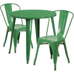 Flash Furniture CH-51090TH-2-18CAFE-GN-GG 30" Round Table & 2 CafÃ© Chair Set - Metal, Green