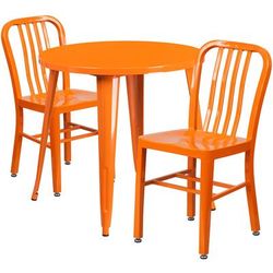 Flash Furniture CH-51090TH-2-18VRT-OR-GG 30" Round Table & 2 Chair Set - Metal, Orange