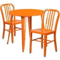 Flash Furniture CH-51090TH-2-18VRT-OR-GG 30" Round Table & (2) Chair Set - Metal, Orange