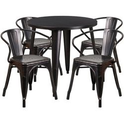 Flash Furniture CH-51090TH-4-18ARM-BQ-GG 30" Round Table & 4 Arm Chair Set - Metal, Black & Antique Gold
