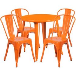 Flash Furniture CH-51090TH-4-18CAFE-OR-GG 30" Round Table & 4 CafÃ© Chair Set - Metal, Orange