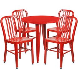 Flash Furniture CH-51090TH-4-18VRT-RED-GG 30" Round Table & 4 Chair Set - Metal, Red