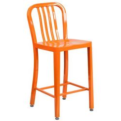 Flash Furniture CH-61200-24-OR-GG Counter Height Commercial Bar Stool w/ Vertical Slat Back & Metal Seat, Orange