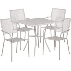 Flash Furniture CO-28SQ-02CHR4-SIL-GG 28" Square Patio Table & 4 Square Back Arm Chair Set - Steel, Light Gray