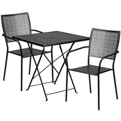 Flash Furniture CO-28SQF-02CHR2-BK-GG 28" Square Folding Patio Table & 2 Square Back Arm Chair Set - Steel, Black