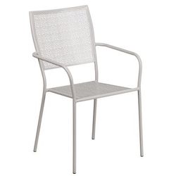 Flash Furniture CO-2-SIL-GG Outdoor Stackable Armchair w/ Square Back - Steel, Light Gray, Sliver