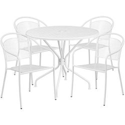 Flash Furniture CO-35RD-03CHR4-WH-GG 35 1/4" Round Patio Table & (4) Round Back Arm Chair Set - Steel, White