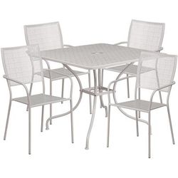 Flash Furniture CO-35SQ-02CHR4-SIL-GG 35 1/4" Square Patio Table & 4 Square Back Arm Chair Set - Steel, Light Gray