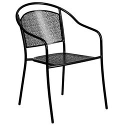 Flash Furniture CO-3-BK-GG Outdoor Stackable Armchair w/ Curved Round Back - Steel, Black, Rounded Back, Rain Flower Pattern