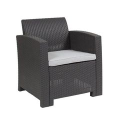 Flash Furniture DAD-SF2-1-DKGY-GG 26 3/4"W Outdoor Chair w/ Seat Cushion - 30"H, Resin, Dark Gray