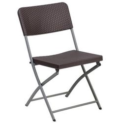 Flash Furniture DAD-YCZ-61-GG Folding Chair w/ Brown Plastic Rattan Back & Seat - Steel Frame, Gray, Pack of 2