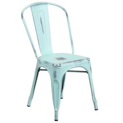 Flash Furniture ET-3534-DB-GG Stacking Chair w/ Vertical Slat Back - Distressed Metal, Blue Green, Distressed Dream Blue