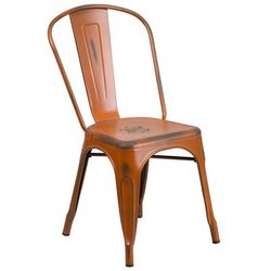 Flash Furniture ET-3534-OR-GG Stacking Chair w/ Vertical Slat Back - Distressed Metal, Orange, Indoor/Outdoor