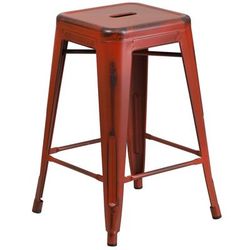 Flash Furniture ET-BT3503-24-RD-GG Counter Height Backless Commercial Bar Stool w/ Metal Seat, Distressed Kelly Red, Distressed Red