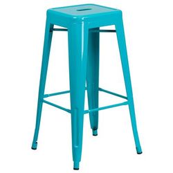 Flash Furniture ET-BT3503-30-CB-GG Backless Commercial Bar Stool w/ Metal Seat, Crystal Teal Blue, Crystal Blue