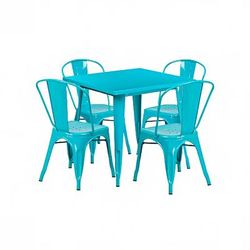 Flash Furniture ET-CT002-4-30-CB-GG 31 1/2" Square Table & (4) Chair Set - Steel, Crystal Teal