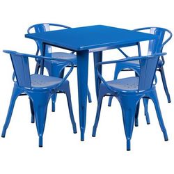 Flash Furniture ET-CT002-4-70-BL-GG 31 1/2" Square Table & 4 Arm Chair Set - Steel, Blue