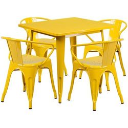 Flash Furniture ET-CT002-4-70-YL-GG 31 1/2" Square Table & (4) Arm Chair Set - Steel, Yellow