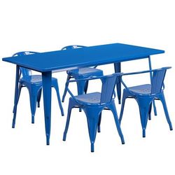 Flash Furniture ET-CT005-4-70-BL-GG Rectangular Table & 4 Chair Set - 63"W x 31 1/2"D x 29 1/2"H, Steel, Blue