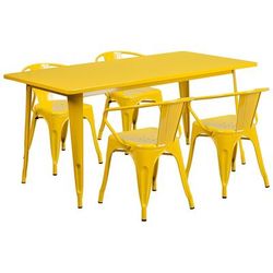 Flash Furniture ET-CT005-4-70-YL-GG Rectangular Table & 4 Chair Set - 63"W x 31 1/2"D x 29 1/2"H, Steel, Yellow