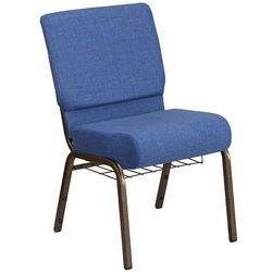 Flash Furniture FD-CH0221-4-GV-BLUE-BAS-GG Hercules Extra Wide Stacking Church Chair w/ Blue Fabric Back & Seat - Steel Frame, Gold Vein