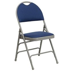 Flash Furniture HA-MC705AF-3-NVY-GG Extra Large Folding Chair w/ Navy Blue Fabric Back & Seat - Steel Frame, Gray, Triple Braced, Pack of 2