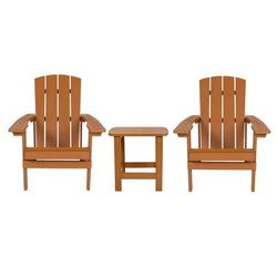 Flash Furniture JJ-C14501-2-T14001-TEAK-GG Adirondack Side Table & 2 Chair Set - 18 3/4" x 15", Poly Resin, Teak, Stainless Steel