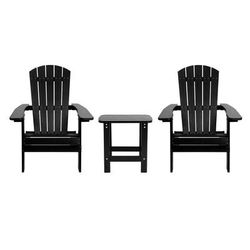 Flash Furniture JJ-C14505-2-T14001-BLK-GG Adirondack Side Table & 2 Folding Chair Set - 18 3/4" x 15", Poly Resin, Black