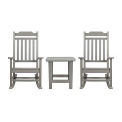 Flash Furniture JJ-C14703-2-T14001-GY-GG Outdoor Rocking Chair w/ Table Set - Resin Wood, Gray
