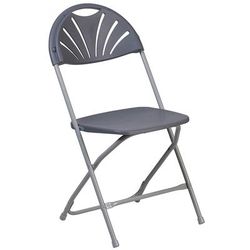 Flash Furniture LE-L-4-CH-GG Folding Chair w/ Charcoal Plastic Back & Seat - Steel Frame, White, Gray