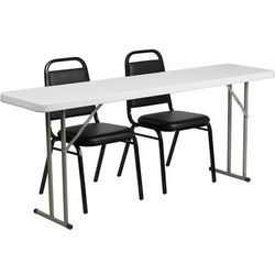 Flash Furniture RB-1872-2-GG Rectangular Folding Training Table & 2 Banquet Chair Set - 72"W x 18"D x 29"H, Black