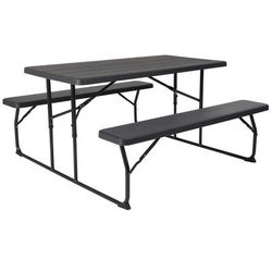 Flash Furniture RB-EBB-1470FD-GG 58.25" Folding Picnic Table w/ Charcoal Wood Grain Top, 28.25"H, Gray