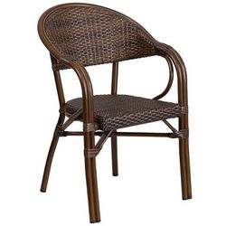 Flash Furniture SDA-AD642003R-1-GG Milano Indoor/Outdoor Stackable Armchair - Dark Brown Wicker w/ Dark Brown Bamboo Aluminum Frame, Red