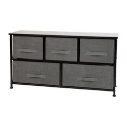 Flash Furniture WX-5L206-X-BK-GR-GG 39 1/2"W Storage Organizer w/ 5 Dark Gray Fabric Drawers, Black Cast Iron Frame