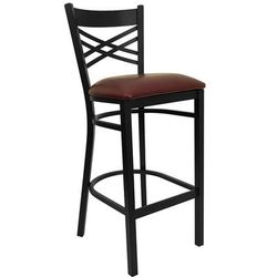 Flash Furniture XU-6F8BXBK-BAR-BURV-GG Commercial Bar Stool w/ Cross Back & Burgundy Vinyl Seat, Black