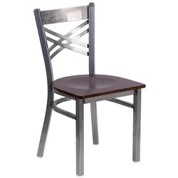 Flash Furniture XU-6FOB-CLR-WALW-GG Hercules Series Restaurant Chair w/ Metal Cross Back & Walnut Wood Seat - Steel Frame, Silver