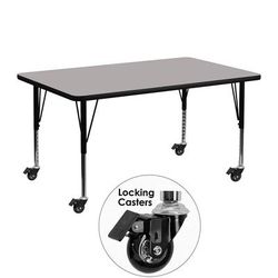 Flash Furniture XU-A2448-REC-GY-H-P-CAS-GG Rectangular Mobile Activity Table - 48"L x 24"W, Laminate Top, Gray