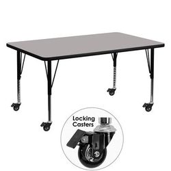 Flash Furniture XU-A3060-REC-GY-H-P-CAS-GG Rectangular Mobile Activity Table - 60"L x 30"W, Laminate Top, Gray