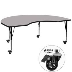 Flash Furniture XU-A4896-KIDNY-GY-T-P-CAS-GG Kidney Shaped Mobile Activity Table - 96"L x 48"W, Laminate Top, Gray