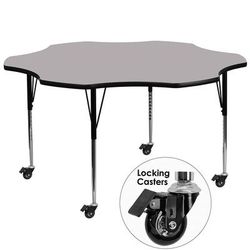 Flash Furniture XU-A60-FLR-GY-T-A-CAS-GG Flower Shaped Mobile Activity Table - 60"L x 60"W, Laminate Top, Gray