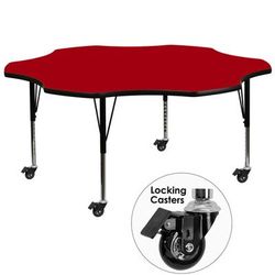 Flash Furniture XU-A60-FLR-RED-T-P-CAS-GG Flower Shaped Mobile Activity Table - 60"L x 60"W, Laminate Top, Red