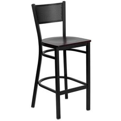 Flash Furniture XU-DG-60116-GRD-BAR-MAHW-GG Commercial Bar Stool w/ Grid Back & Mahogany Wood Seat, Black