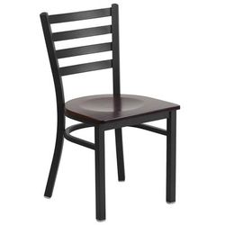 Flash Furniture XU-DG694BLAD-WALW-GG Restaurant Chair w/ Ladder Back & Walnut Wood Seat - Steel Frame, Black, Slat Back