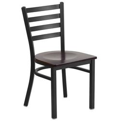 Flash Furniture XU-DG694BLAD-WALW-GG Restaurant Chair w/ Ladder Back & Walnut Wood Seat - Steel Frame, Black, Slat Back